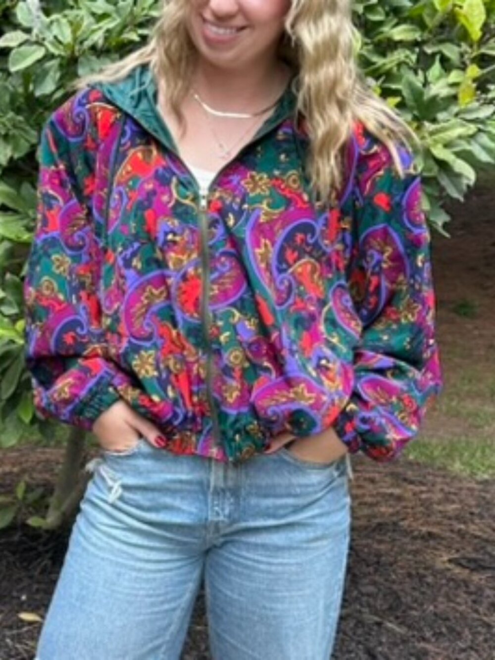 VINTAGE S.G. Sport Collection Paisley Baroque Hooded Windbreaker Jacket Large